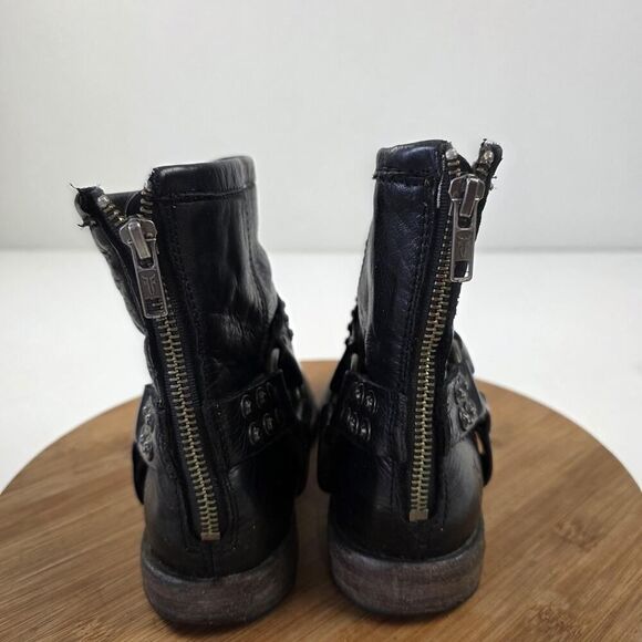 Frye Harness Boots Shoes Womens Size 6.5 Black Leather Studded Moto Western Zip - Picture 7 of 15